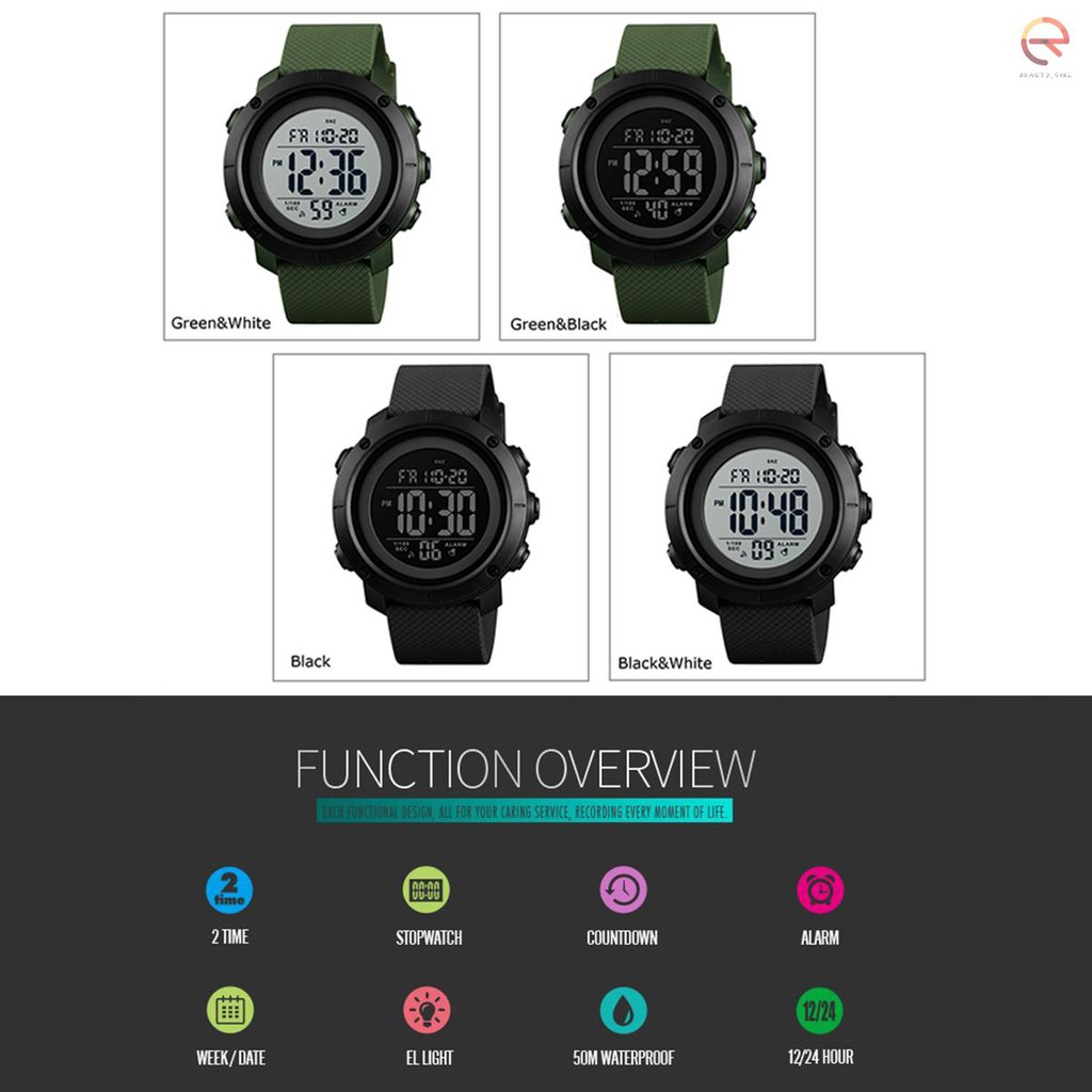 Đồng hồ điện tử SKMEI 1426 dây PU chống nước 5ATM hiển thị 12/24 giờ phong cách thể thao cho nam