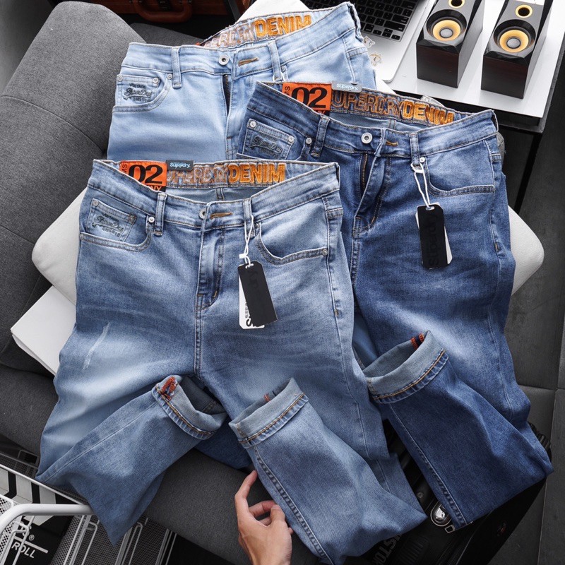 Quần jean nam màu xanh ống ôm vừa VNXK slimfit 3 màu | BigBuy360 - bigbuy360.vn