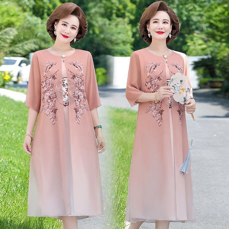 Đầm Sườn Xám Cách Tân Chất Liệu Chiffon Cao Cấp Thời Trang Mùa Hè Cho Nữ Trung Niên