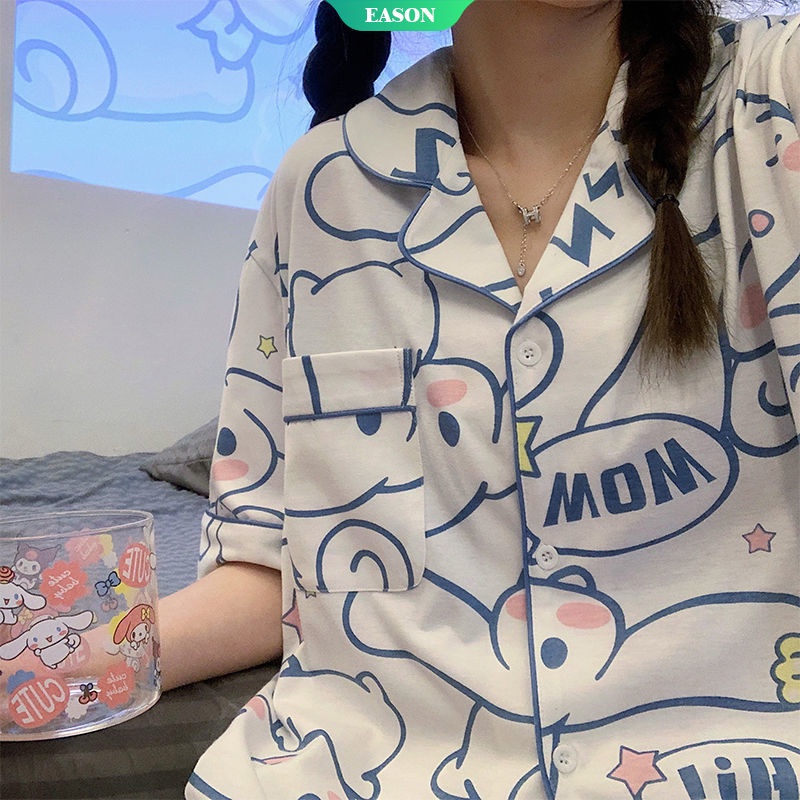 Bộ Đồ Ngủ Pajama Mùa Hè In Họa Tiết Hoạt Hình Cinnamoroll Phong Cách Hàn Quốc Dễ Thương Cho Nữ