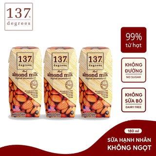 LỐC 3 HỘP SỮA HẠT HẠNH NHÂN NGUYÊN CHẤT KHÔNG ĐƯỜNG ALMOND MILK UNSWEETENED ORIGINAL 137 DEGREES 180ML