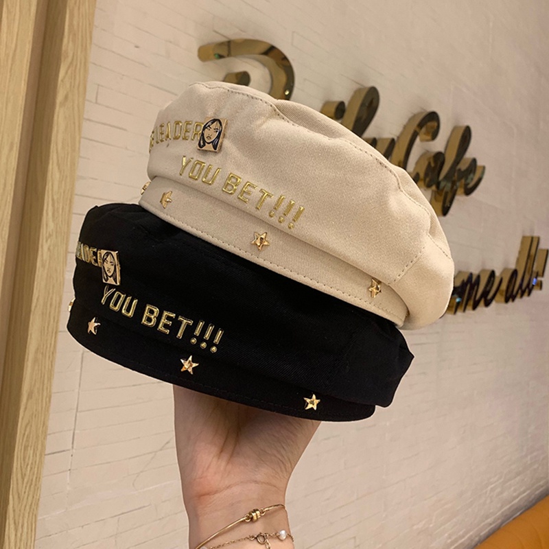 Mũ Beret In Chữ Vàng Thời Trang Phong Cách Hàn Quốc Nhật Bản