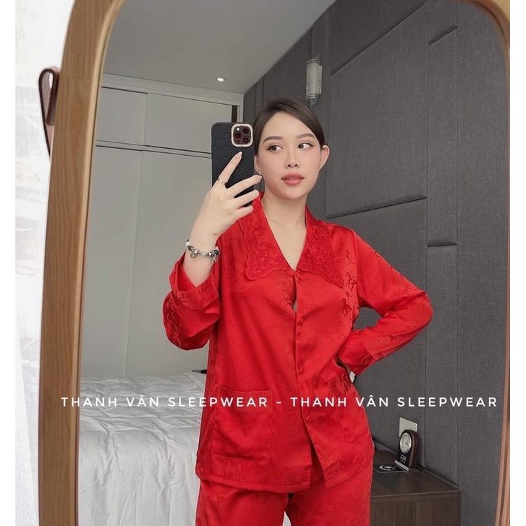 Đồ bộ pijama - bộ lụa mặc nhà gấm phối latin thêu siêu sang