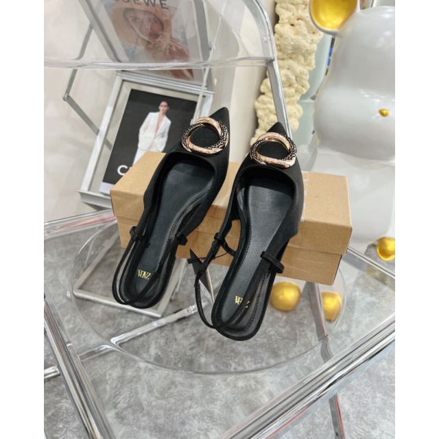 Giày Sandal Bệt 9p Lụa Zara Khoá Tròn Mềm Êm Fullbox Tag Cao Cấp