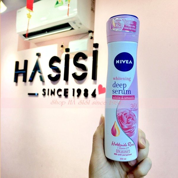 Xịt Ngăn Mùi Dưỡng Sáng Da Hương Hoa Hồng Hokkaido NIVEA WHITENING DEEP SERUM HOKKAIDO ROSE SPRAY 150ml