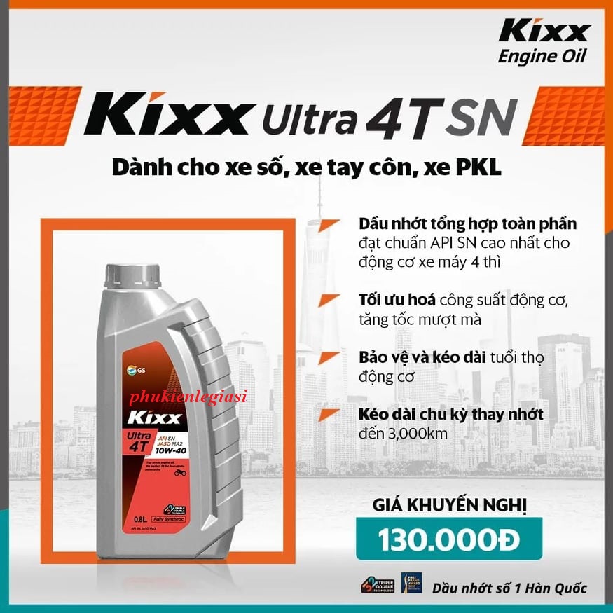 Nhớt Kixx 10W40 Fully Synthentic xe số tổng hợp toàn phần nhập khẩu Hàn Quốc