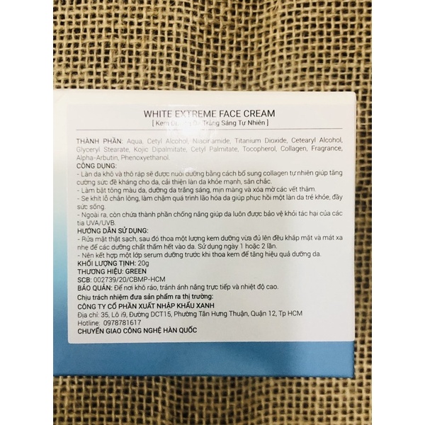 Kem Dưỡng Da Trắng Sáng Tự Nhiên Green Korea 20g