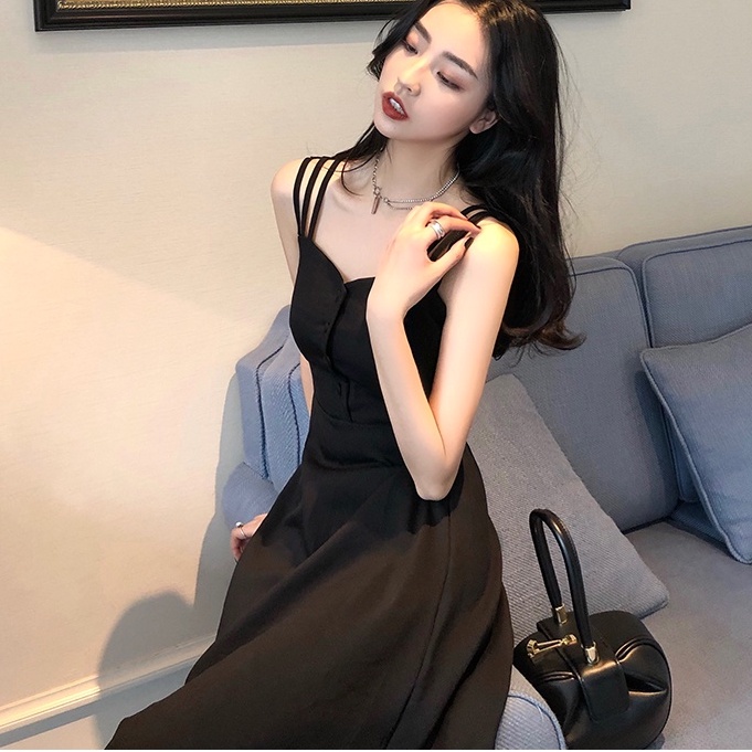Đầm Hai Dây Dáng Dài Màu Đen Phong Cách Mori Thời Trang Xuân Hè Xinh Xắn Cho Nữ