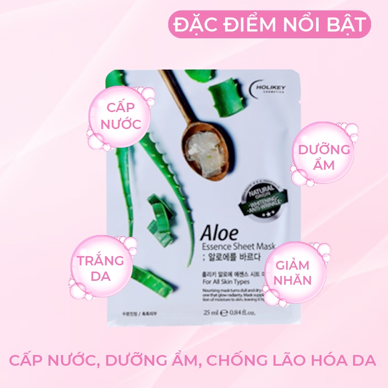 Hộp 10 Túi Mặt Nạ Giấy Dưỡng Da HOLIKEY Hàn Quốc Chiết Xuất Từ Lô Hội Cấp Ẩm &amp; Làm Trắng 25mlx10 túi