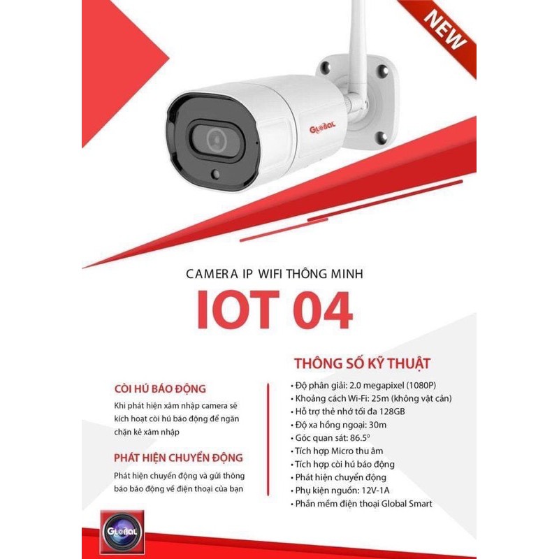 Camera Wifi Outdoor thân trụ GLOBAL IOT-O4 2.0Mp full HD 1080P