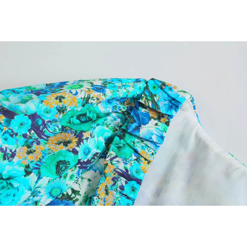 Zara Morocco full tag - Đầm Zara hoa xanh xinh mát DH12TBG48N10 New