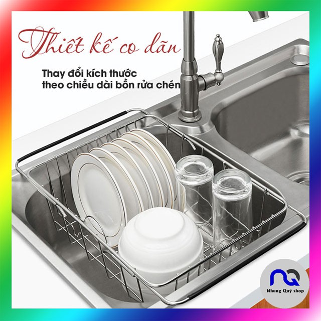 Kệ inox gác bồn rửa bát đựng chén đĩa thông minh - Giá inox đựng hoa quả nhà bếp tiện dụng giadungngocquyshop