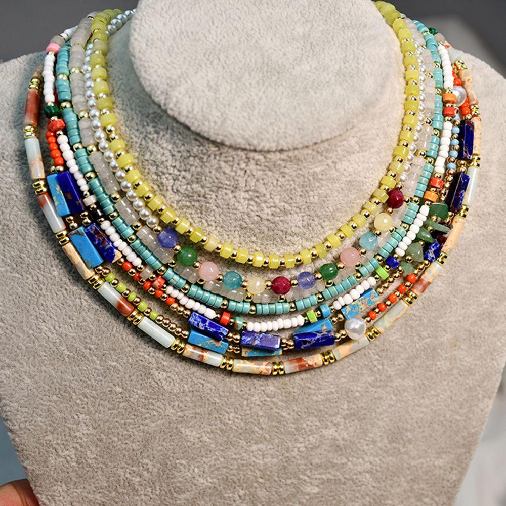 Vòng Cổ Choker Đính Hạt Ngọc Trai Nhiều Màu Phong Cách Bohemian Thời Trang Cho Nữ