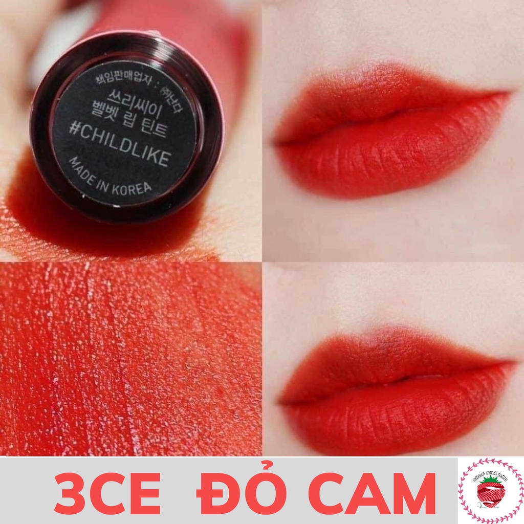 Son kem 3ce velvet lip tint  mã Childlike màu đỏ cam