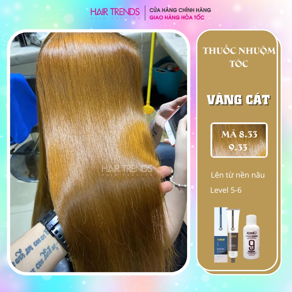 Thuốc nhuộm tóc màu VÀNG CÁTtặng kèm trợ dưỡng 100ml,màu nhuộm Chiko-Hairtrends Shop (C8.33)