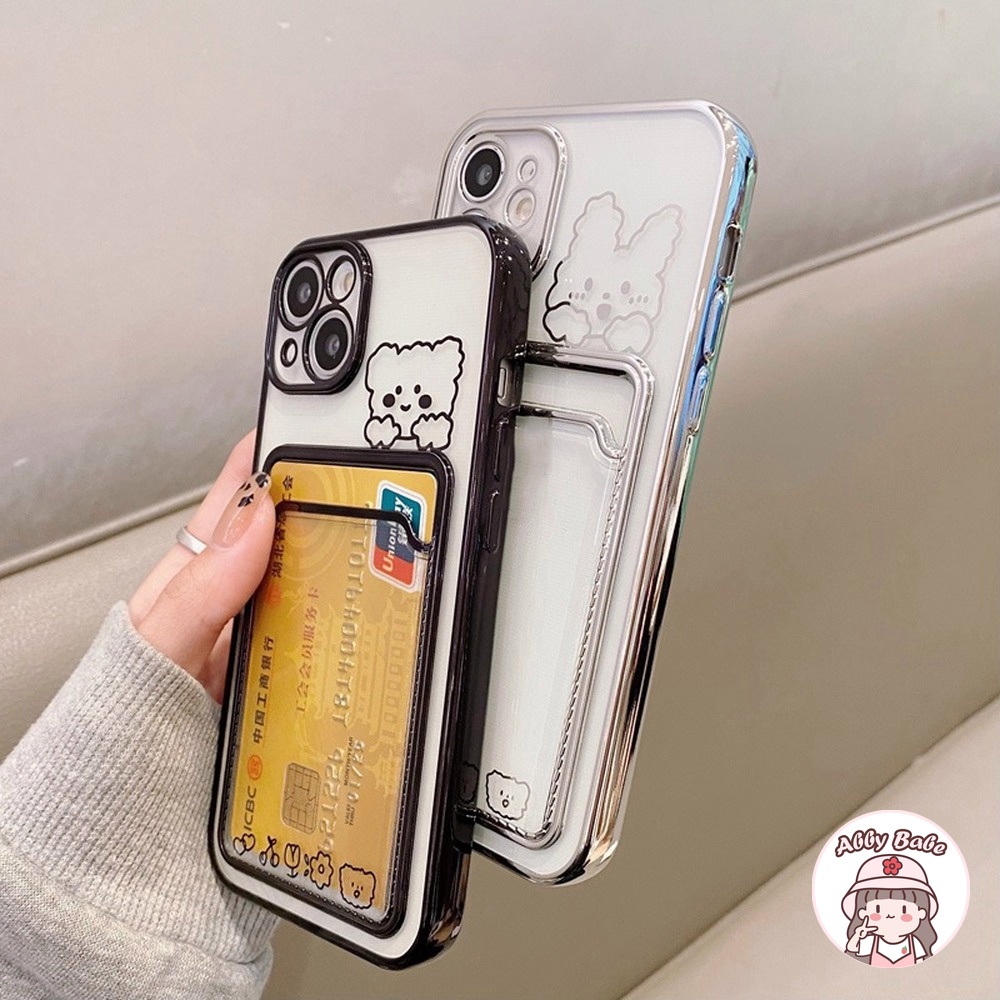 Ốp Điện Thoại TPU Mềm Tích Hợp Ví Đựng Thẻ Hình Gấu/Thỏ Mạ Màu Trong Suốt Chống Thấm Nước Cho IP 13 12 11 Pro Max X XS XR 8 7 Plus