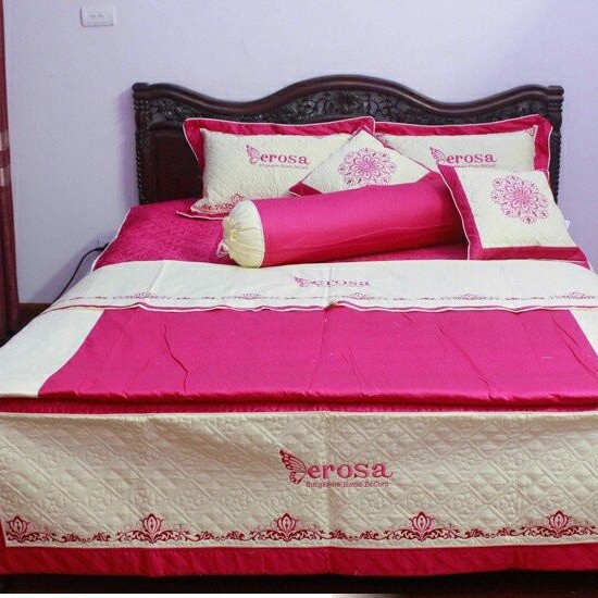 Trọn Bộ 7 Món Chăn Ga Giường Satin Hàng Cao Cấp_Màu HỒNG CÁNH SEN ĐỦ KÍCH THƯỚC