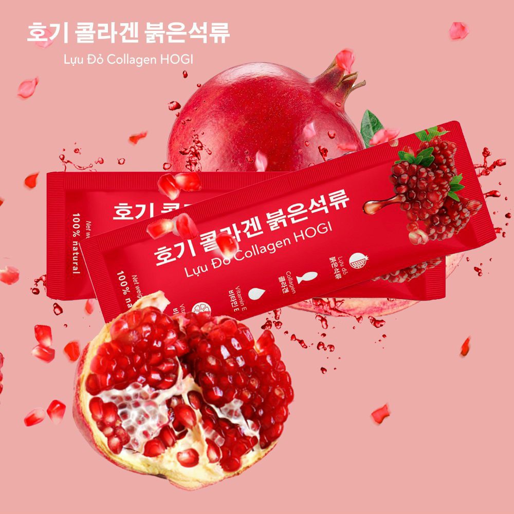 (Chính Hãng) Bột Collagen Lựu Đỏ Hogi Hộp 60g (20 gói x 3g) - Thanh lọc cơ thể, đẹp da, chống lão hoá