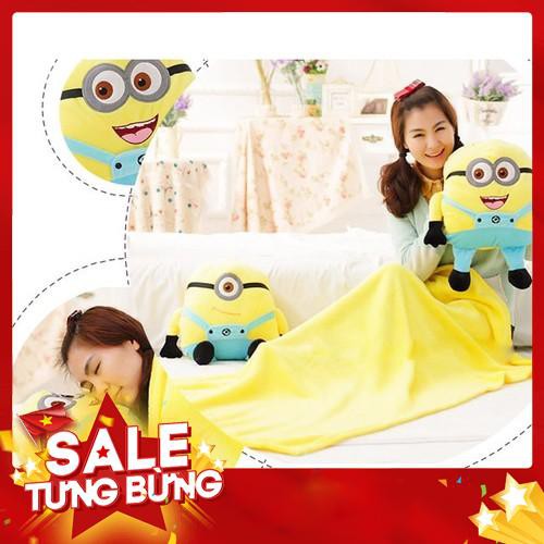 Freeship Set 2 Mền Gối Thú Bông 3 Trong 1 Kiểu Dáng Minion