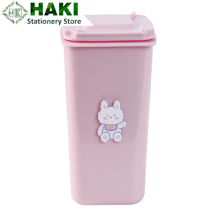 Ống đựng bút hình thùng rác HAKI đa năng màu hồng xinh xắn OB03