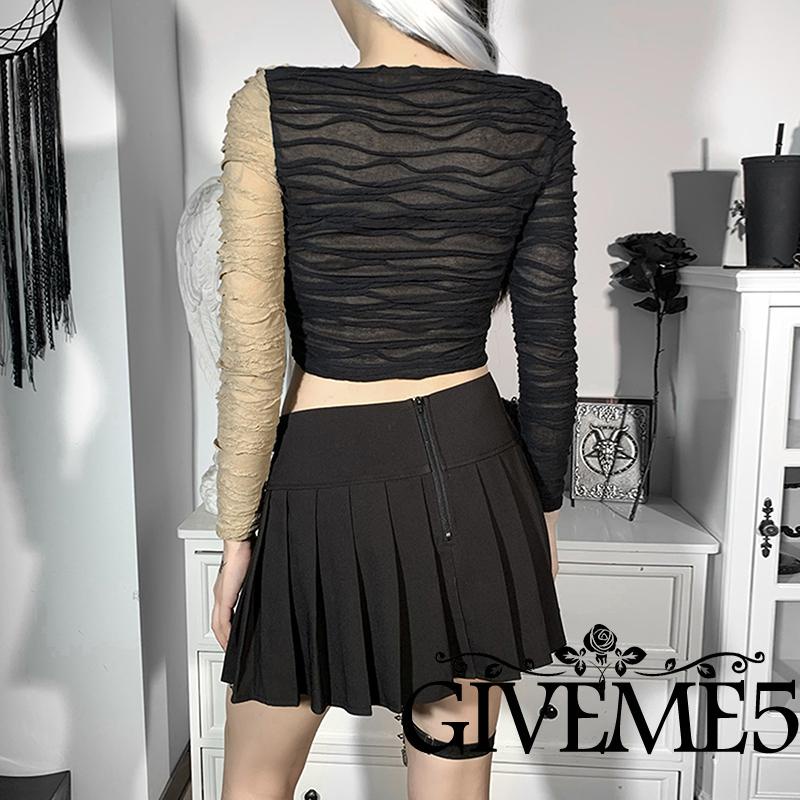 Áo lửng tay dài màu tương phản xếp nếp sành điệu cho nữ