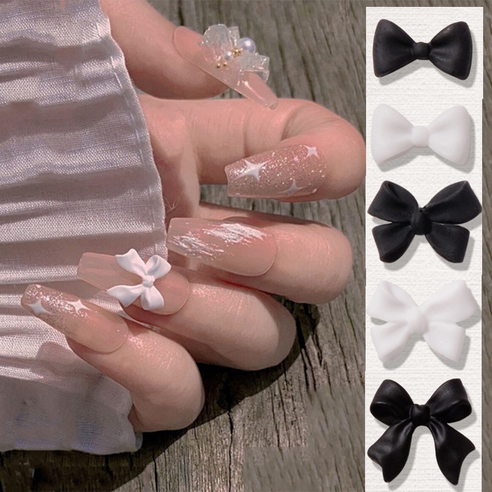 [Hàng mới về] Phụ kiện nơ 3D màu trắng đen trang trí móng tay nghệ thuật