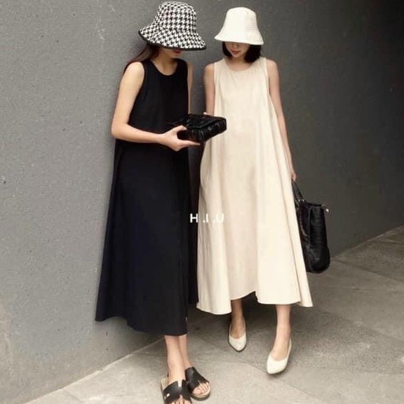 Đầm suông đũi ullzzang Shynstores - đầm suông nữ sát nách vải thô dáng suông rộng freeship
