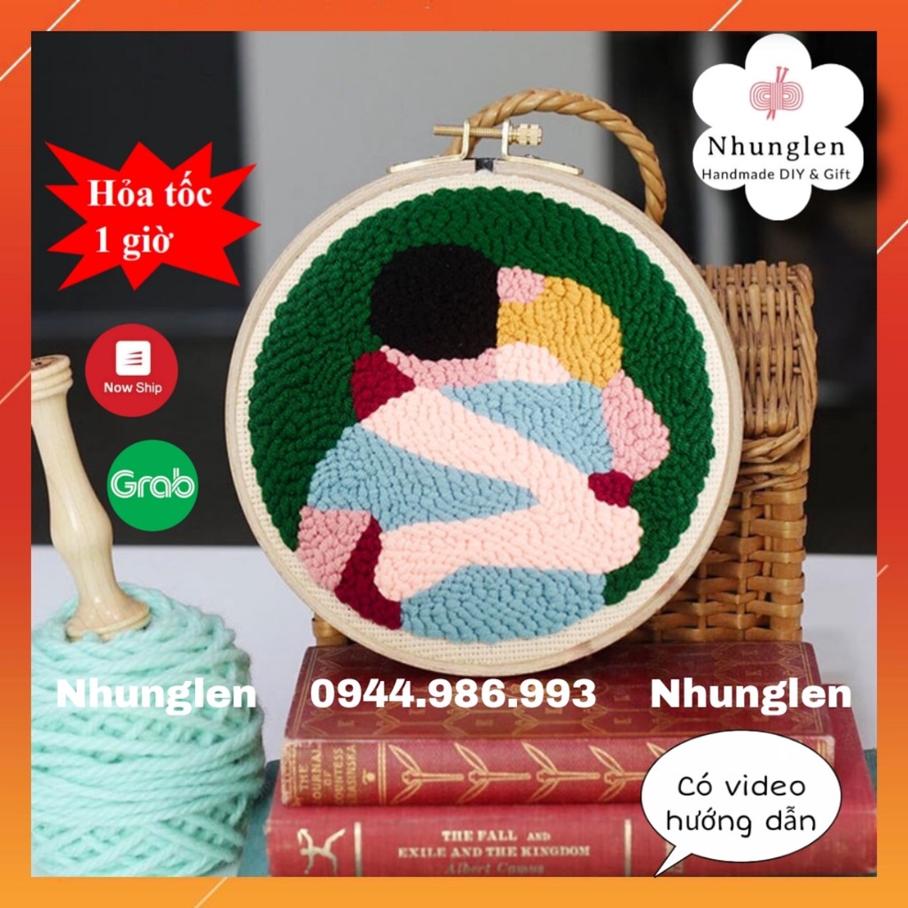 DIY Bộ Thêu Len Xù Cặp Đôi Ôm Nhau - Punch Needle Decor -  Qùa Tặng Handmade Ý Nghĩa
