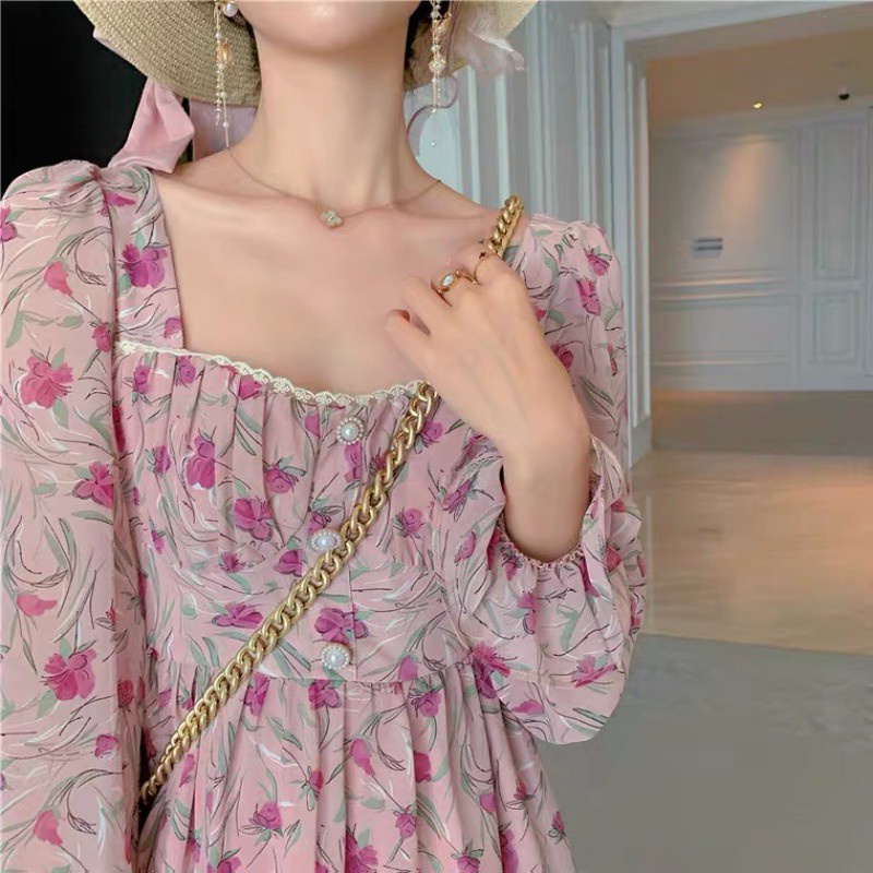Đầm Hoa Hồng Dáng Dài Phong Cách Retro Hàn Quốc Ngọt Ngào Thời Trang Mùa Hè Cho Nữ