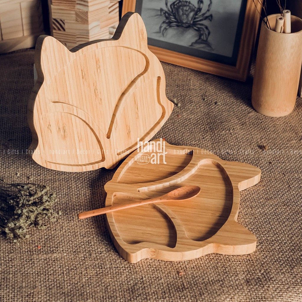 Khay gỗ tre con cáo - Khay gỗ tre ăn dặm - Bamboo wooden tray