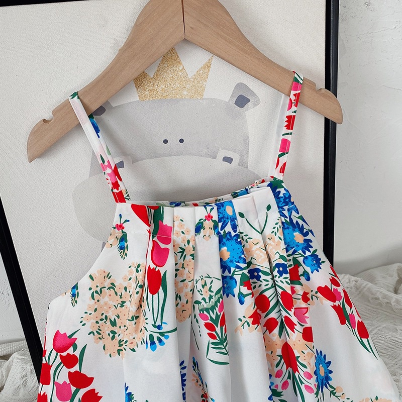 Đầm Dây Đi Biển Dáng Rộng In Họa Tiết Thời Trang Hàn Quốc Cho Bé Gái