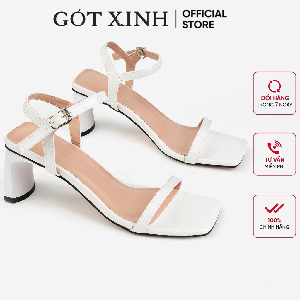 Giày sandal cao gót nữ 5cm GÓT XINH GD15 quai ngang dập vân da rắn