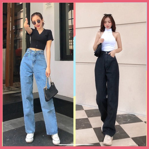 Quần Jeans Ống Rộng HT01  Màu Xanh Đậm, Xanh Nhạt Phong Cách Cá Tính