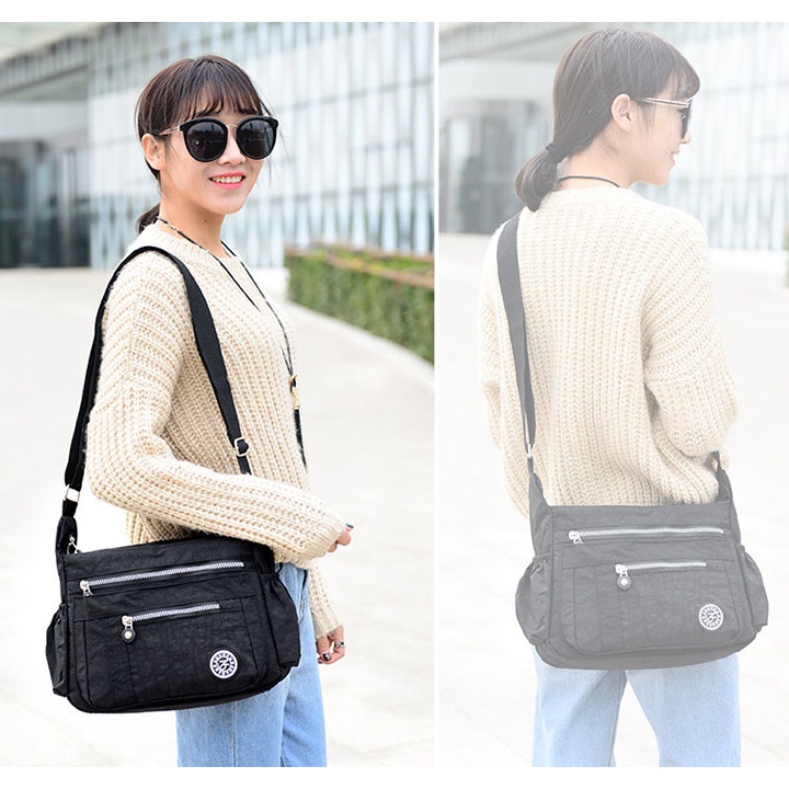 Túi đeo chéo nữ vải dù nhiều ngăn chống nước, phong cách Hàn Quốc Size 35cm TUI-62