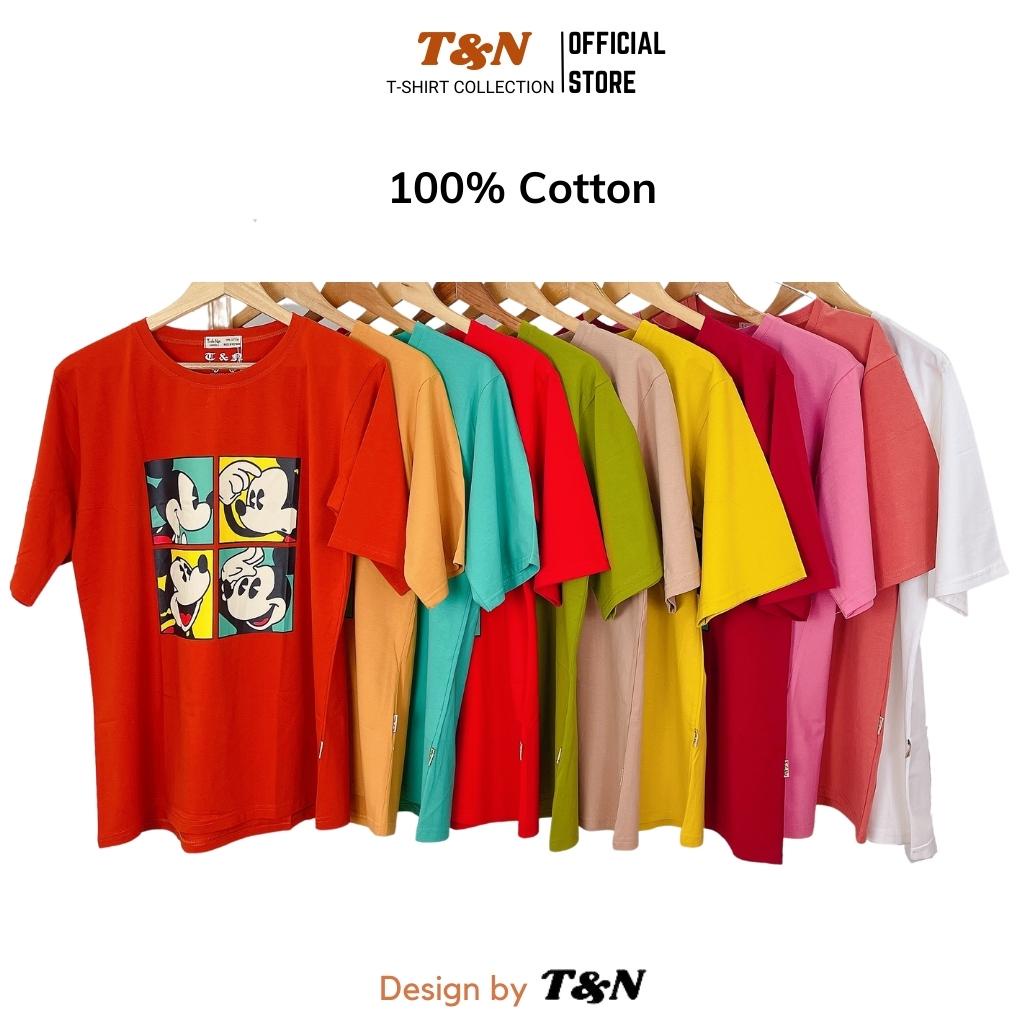 Áo thun nữ tay lỡ form rộng giấu quần T&amp;N TSHIRT COLLECTION in hình Mickey dễ thương, chất cotton 100%  A27165