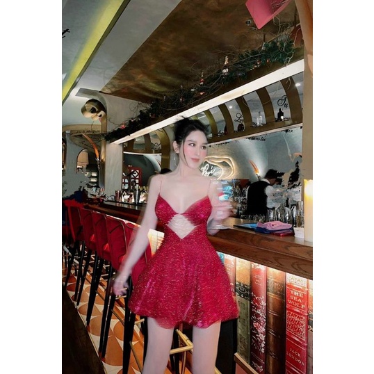 Đầm xòe 2 dây cúp ngực kết đa