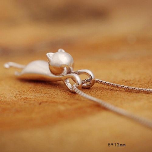 Mặt dây chuyền hình mèo mạ bạc dễ thương dành cho nữ