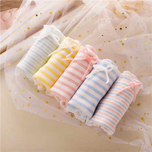 Quần Lót Nữ Kẻ Sọc - Quần Lót Cotton Kháng Khuẩn Đính Nơ Nữ Tính AMYBRA L123