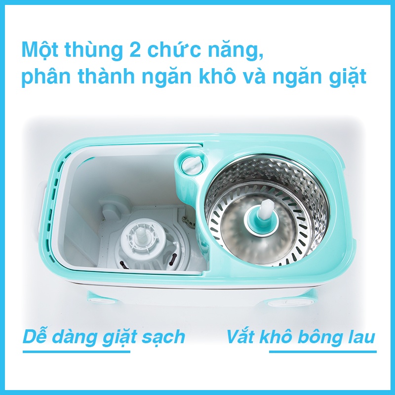 Combo 3 bông lau + 1 Cây lau nhà xoay siêu tốc MyJae Đài Loan kèm thùng xoay 360 độ thông minh lau sạch nhanh khô