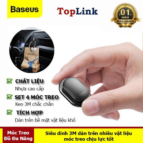 Set 4 Móc Treo Đồ Đa Năng Baseus Sử Dụng Trên Xe Hơi, Văn Phòng, Nhà Riêng Tiện Dụng (Sticker Paste Holder) - TopLink