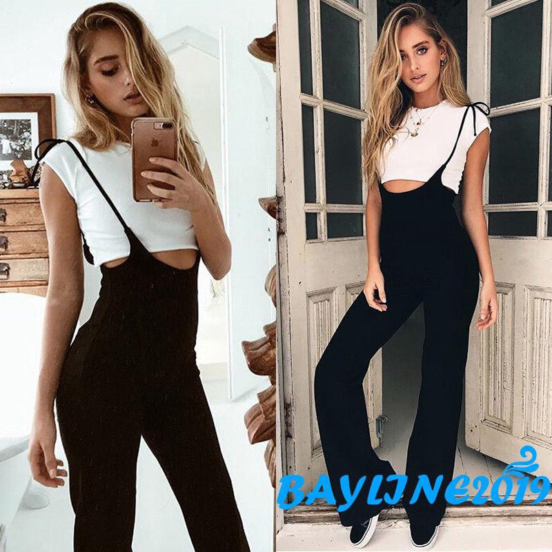 Quần jumpsuit ống rộng có dây lưng cao cho nữ