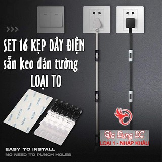 Vỉ 16 Kẹp cố định dây điện dây sạc dán tường (Tặng miếng dán)