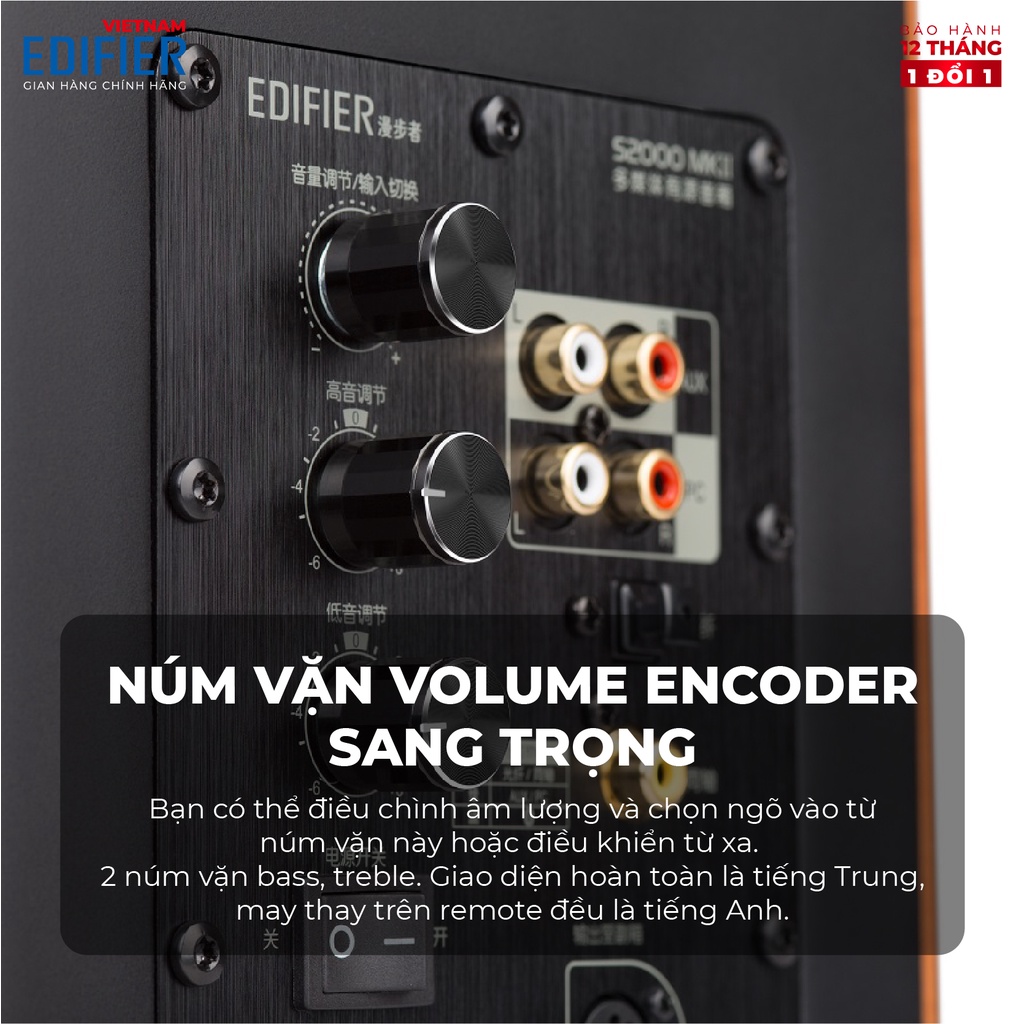 Bộ loa Bluetooth Bookshelf Hifi cao cấp EDIFIER S2000MKIII - Công nghệ aptX - Kèm dây cáp 2RCA ra 4RCA dài 2M Chính hãng