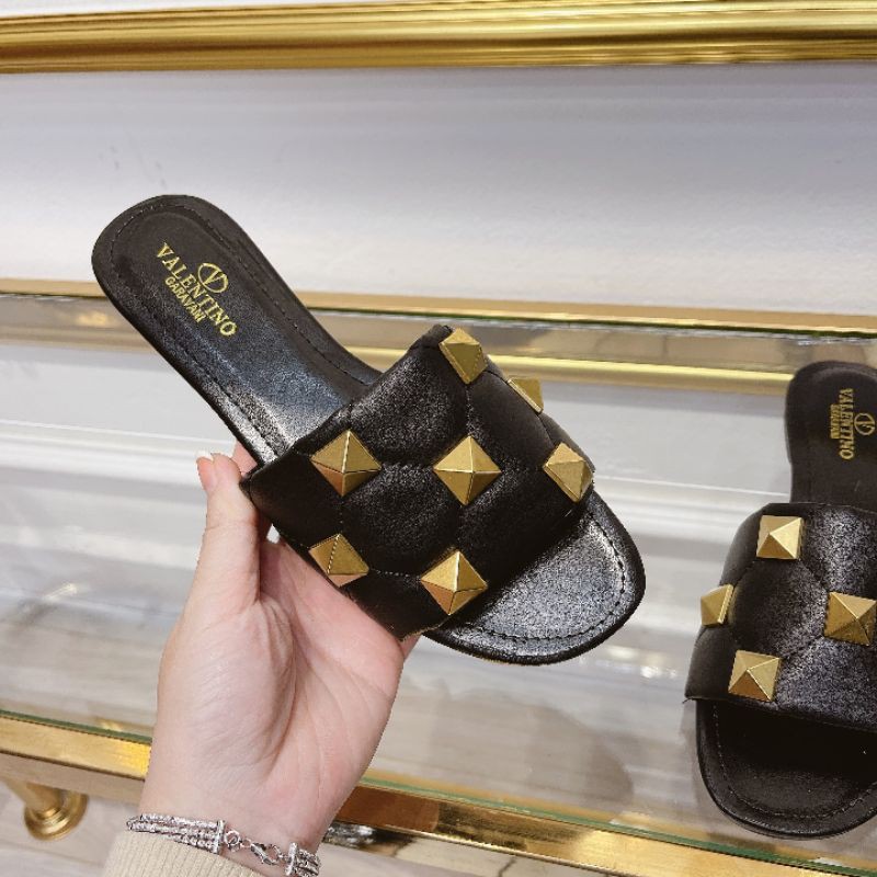 V(ẢNH THẬT) Dép Quai Ngang Đinh Tán Da Mềm Êm Fullbox Bill Túi Hãng Cao Cấp