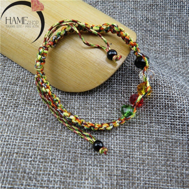 Vòng Chỉ Ngũ Sắc Kết Hợp 5 Màu Đá Pha Lê Phong Thuỷ - Giúp Trừ Tà Đem Lại Bình An Cho Bạn