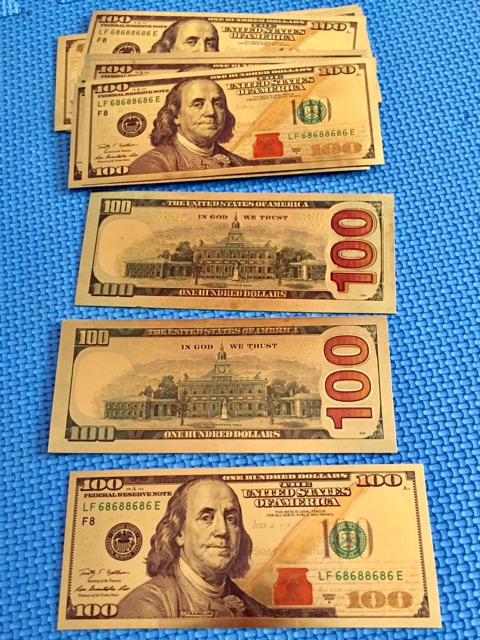 Combo 10 tờ Tiền 100 usd plastic mạ vàng  ( 2 mặt ) mẫu mới