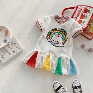 ĐẦM BÉ GÁI, VÁY BÉ GÁI POLO THỎ CẦU VỒNG CHO SIZE TỪ 2 - 8 TUỔI - V579