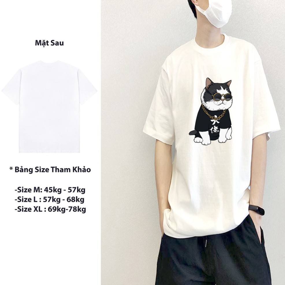 ÁO THUN, ÁO PHÔNG TAY LỠ UNISEX FORM RỘNG OVERSIZE MÈO PHONG CÁCH FREESHIP M146
