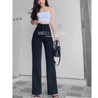 Quần ống loe suông dài-2 khuy cạp cao 7cm-ảnh thật hàng loại 1,mặc chân thon hach dang siêu cao,quân chât cát hàn co dãn