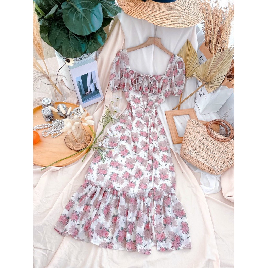 Đầm xòe nữ, đầm hoa nhí vintage, kiểu dáng nữ tính, thời trang, hàng may đẹp, kỹ, phom dưới 54kg- tùy chiều cao | BigBuy360 - bigbuy360.vn